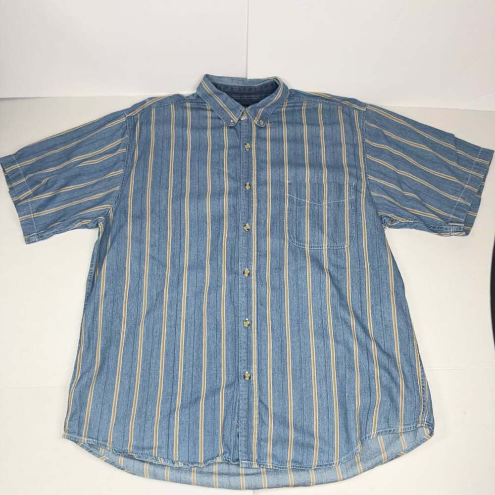 Coliseum Vintage Mens Shirt Blue Stripe Short Sleeve Cotton Oxford Button Down